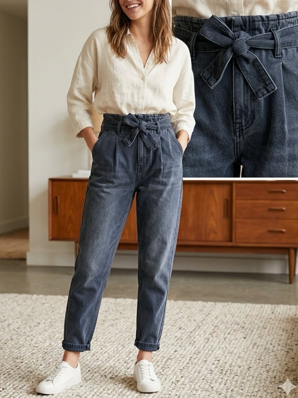 Perfect BDG mom tie waist paperbag black denim jeans Sz 25 🖤